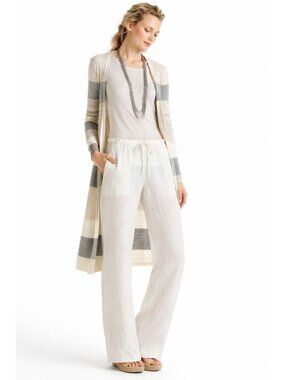 Cabi Piazza Wide Leg Linen Blend Pants XL Ivory Drawstring Style 5079 Coastal